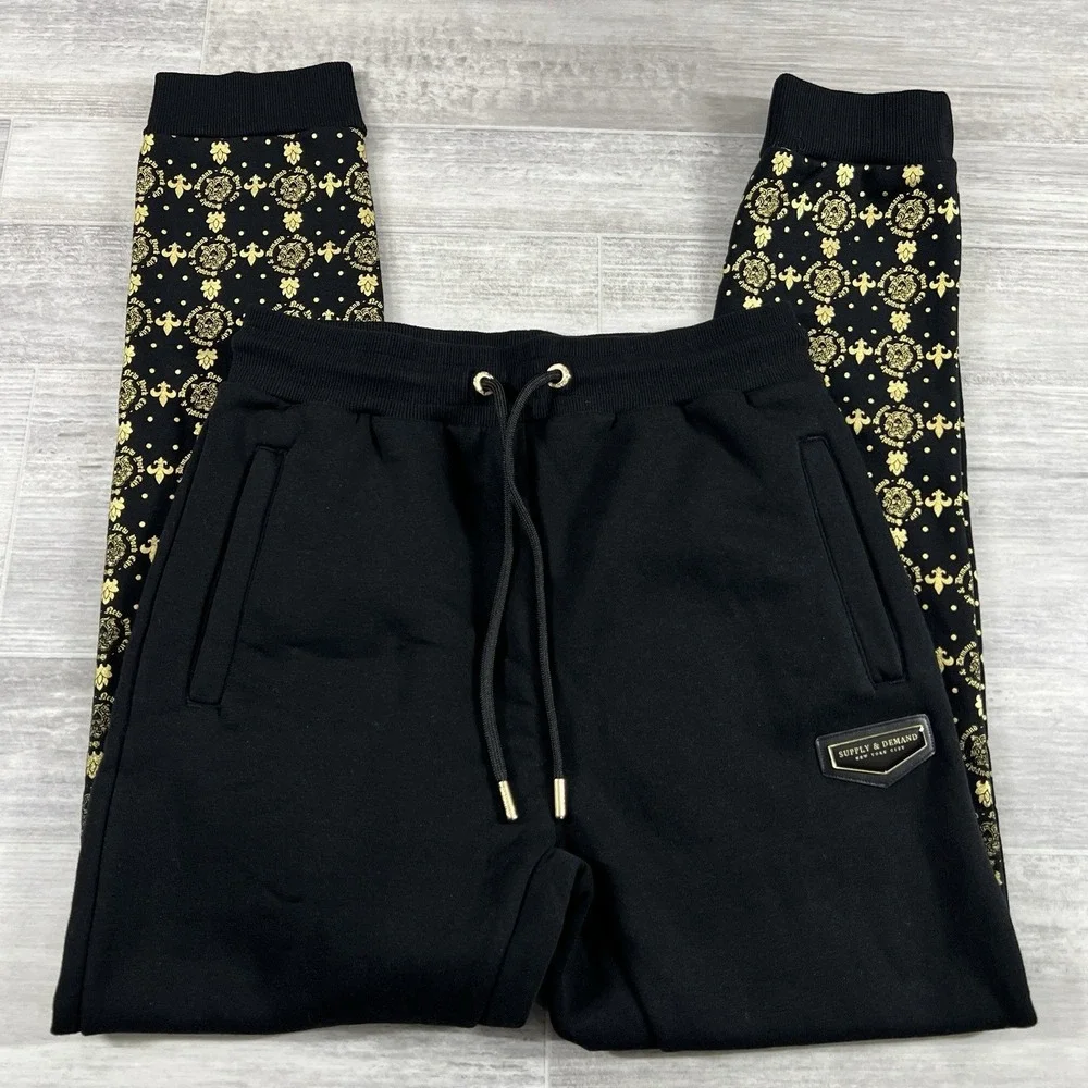 Supply & Demand‎ Royalty Monogram Jogger Sweatpants Black/Gold Men's Small NWT
